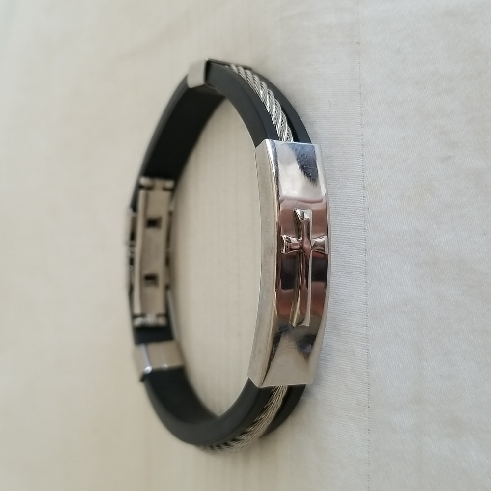 Silver Black Cross Bracelet